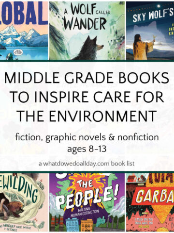 collage of middle grade books about the environment