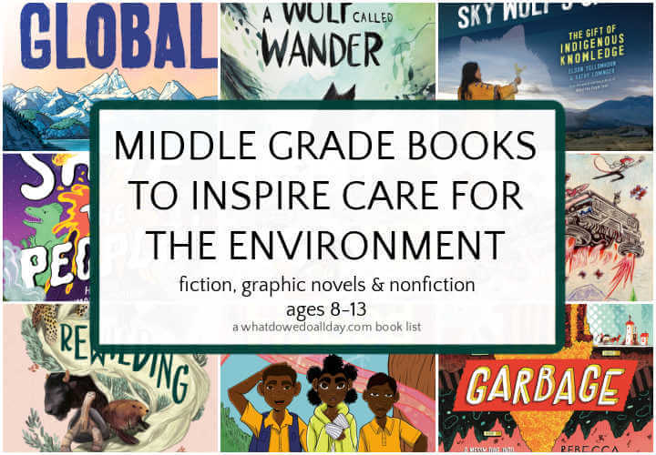 collage of middle grade books about the environment