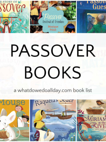 Collage of Passover books for kids