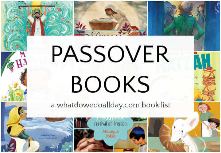 Collage of Passover books for kids