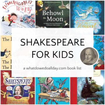 Collage of Shakespeare inspired books for kids