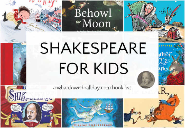 Collage of Shakespeare inspired books for kids