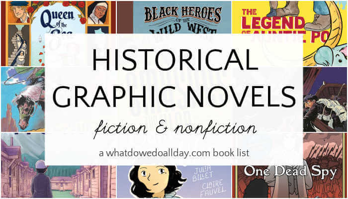 Collage of historical graphic novels for kids and teens