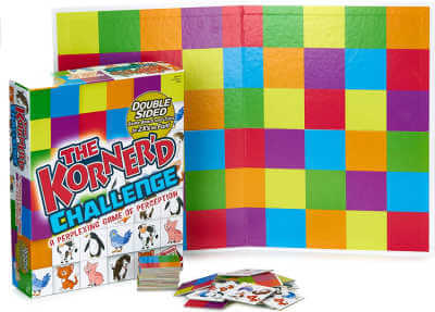 The Korner'd Challenge matching game box and checkered game board