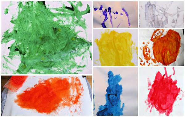 Collage of single color preschool art painting