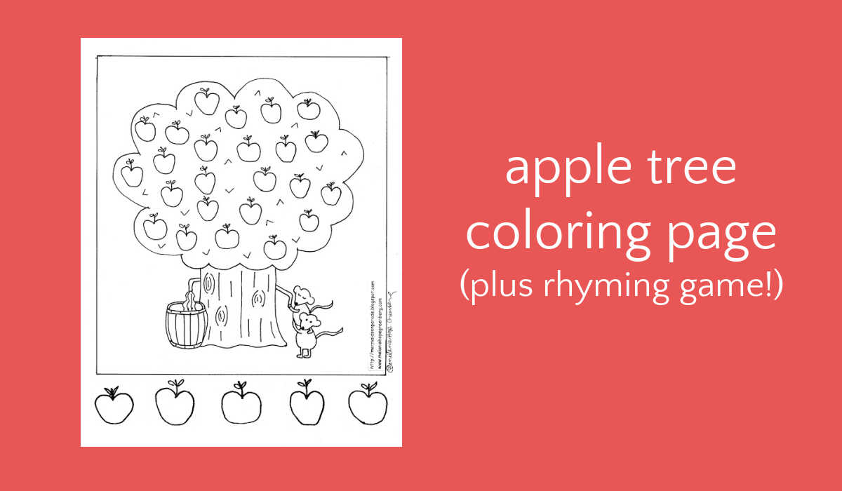 Apple tree coloring page on pink background