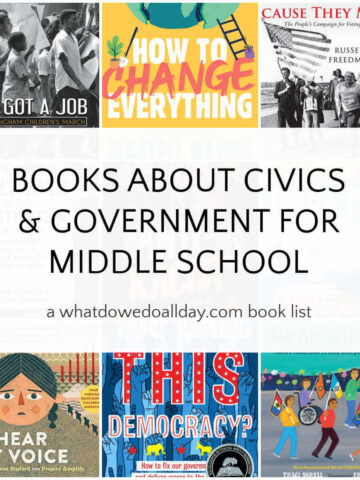 Collage of civics and government books for middle school