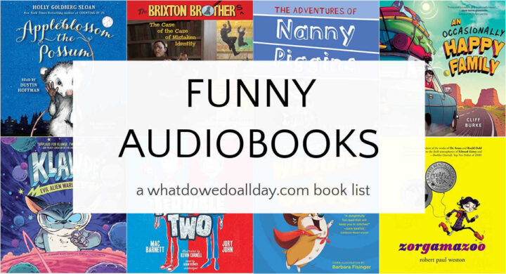 collage of funny audiobooks covers