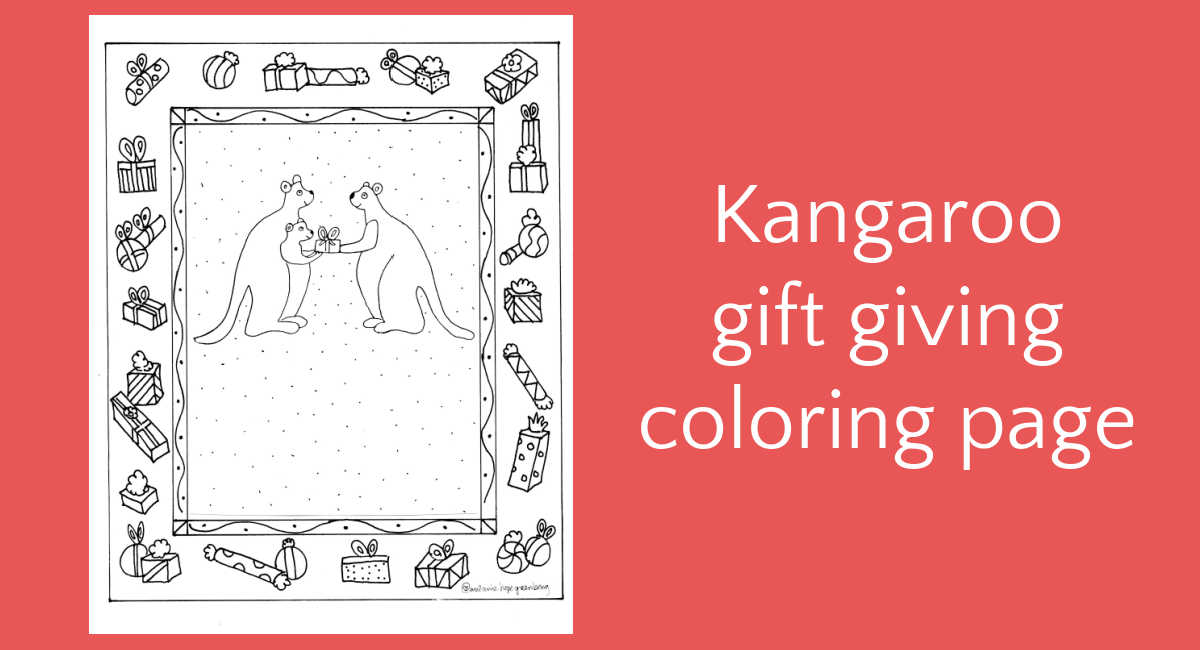 Kangaroo gift giving coloring page