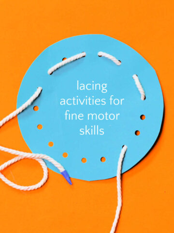 DIY lacing card made from round blue paper and string