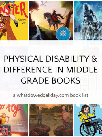 collage of book covers of titles for book list Physical disability in middle grade books