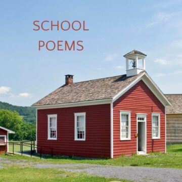 School house with text overlay poems about school