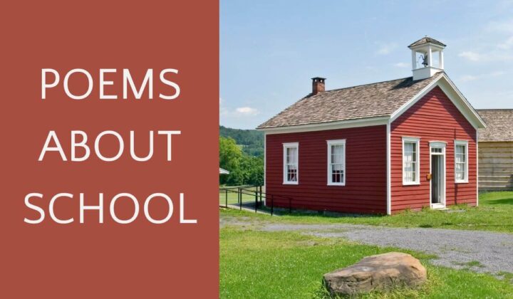 School house with text overlay poems about school
