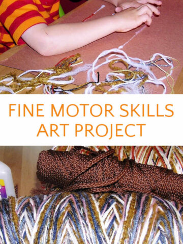 two images for fine motor craft project with yarn and glue