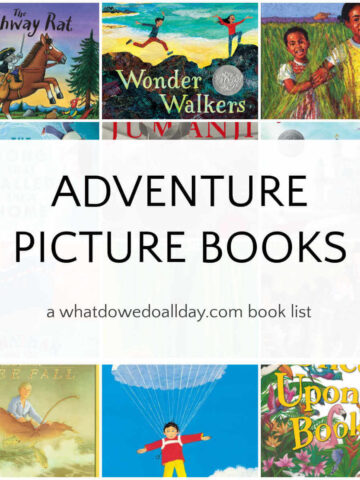 Collage of picture books about adventure for kids