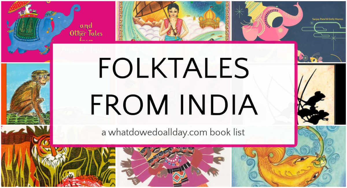 Collage of folktales from India picture books for kids