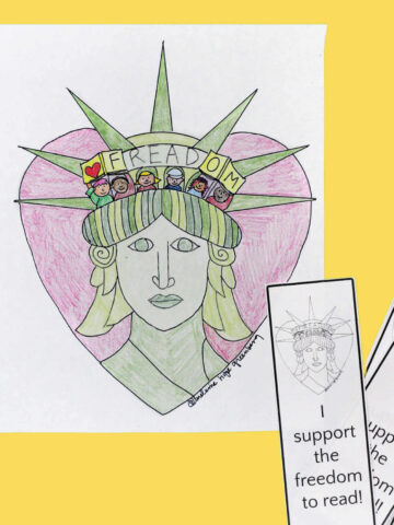 Coloring page and bookmarks about supporting the freedom to read