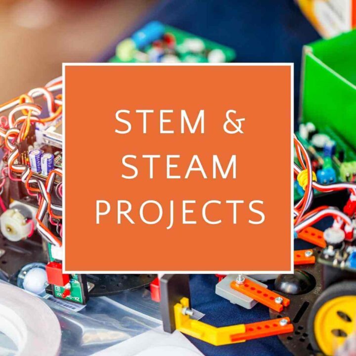 engineering toy parts  with text overlay stem and steam projects