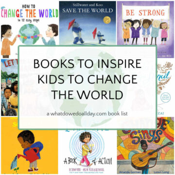 Collage of books for kids to inspire them to change the world