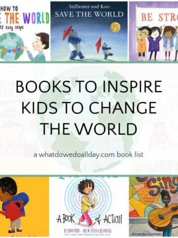 Collage of books for kids to inspire them to change the world