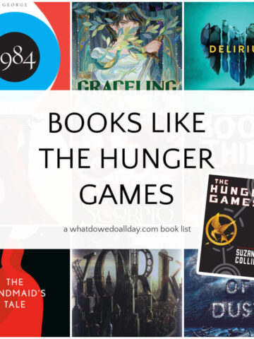 Collage of books like the Hunger Games