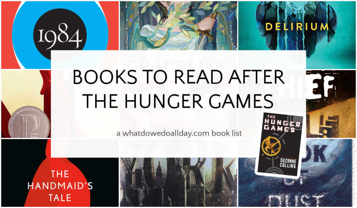Collage of books like the Hunger Games