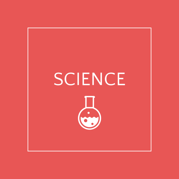 pink square science with beaker graphic