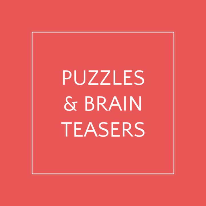 pink square with text puzzles and brain teasers