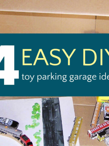 Toy cars in cardboard box parking garage