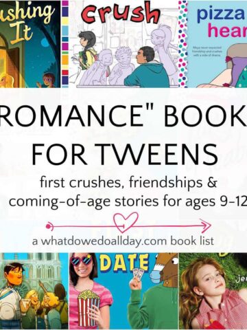 collage of tween books with romances and first crushes