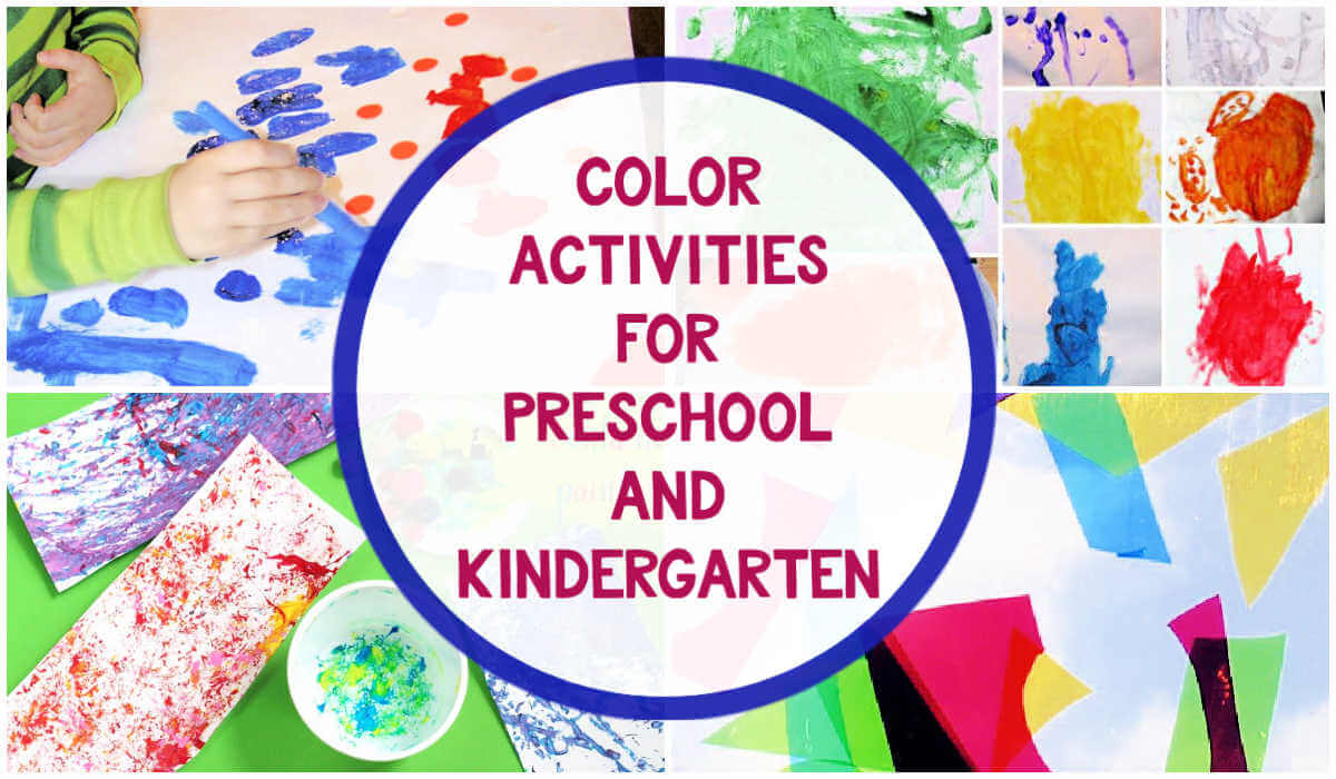Collage of colorful preschool art projects.