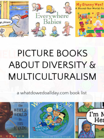Collage of children's books with text overlay, Picture Books about Diversity and Multiculturalism
