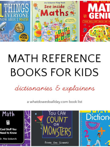 Collage of books with text overlay, Math Reference Books for Kids