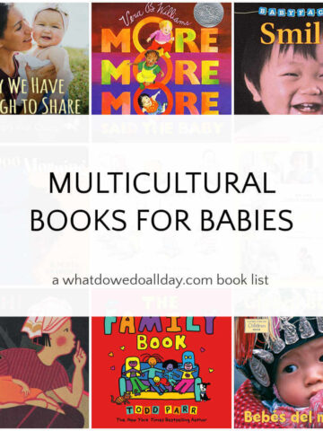 Collage of board books with text overlay, Multicultural Books for Babies