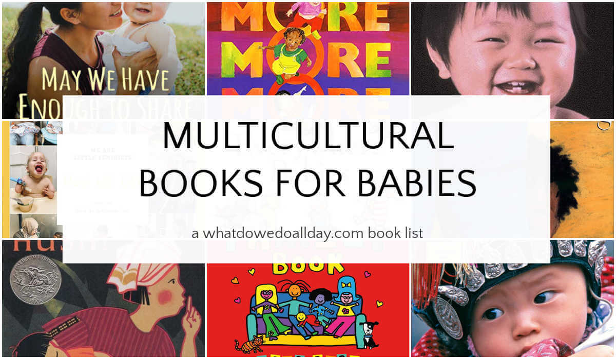 Collage of board books with text overlay, Multicultural Books for Babies
