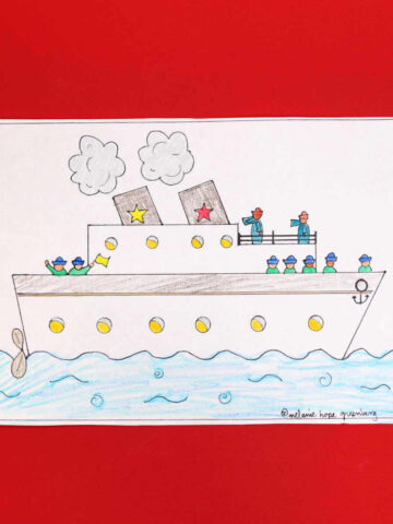 Colored in navy ship coloring page.