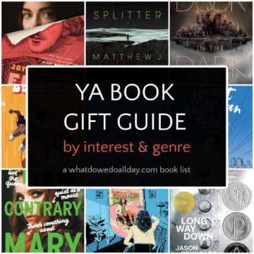 Collage of books with text overlay, YA Book Gift Guide by interest & genre.