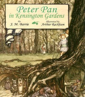 Peter Pan in Kensington Gardens, book cover illustrated by Arthur Rackham.
