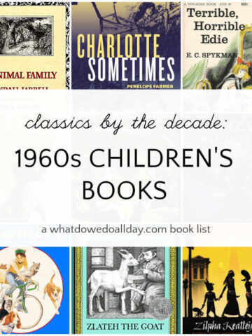 Grid of classic children's books with text overlay, classics by the decade: 1960s Children's Books.