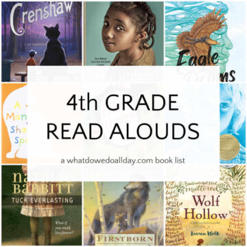 Collage of books with text overlay, 4th Grade Read Alouds.
