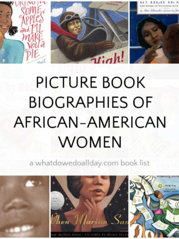 Collage of books with text overlay, Picture Book Biographies of African-American Women.