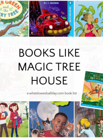 Collage of books with text overlay, Books Like Magic Tree House