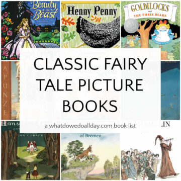 Collage of books with text overlay, Classic Fairy Tale Picture Books.