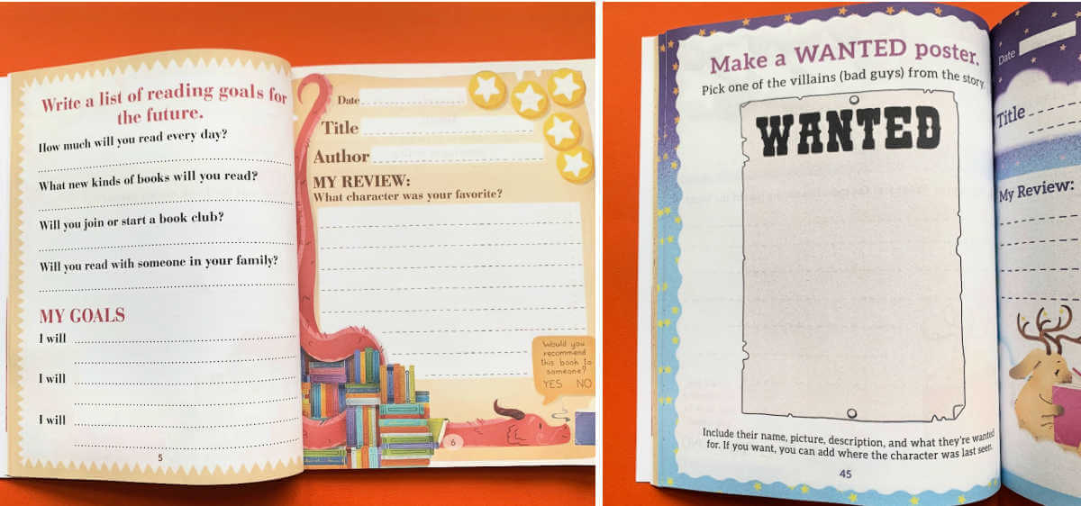 Inside pages of Reading Journal for kids who love to read.