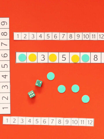 Four Shut the Box number boards, two dice and tokens.