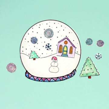 Cut out and decorated snow globe coloring page.