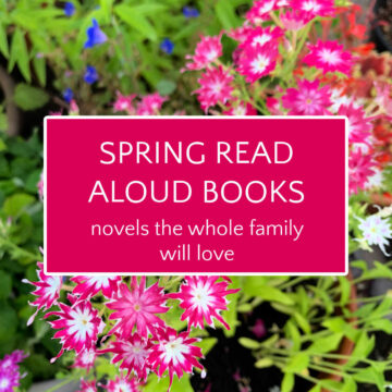Photo of pink phlox with text overlay, Spring Read Aloud Books, novels the whole family will love.