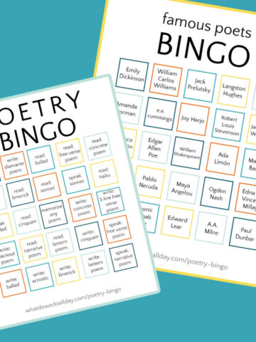 Graphic of two Poetry Bingo cards.