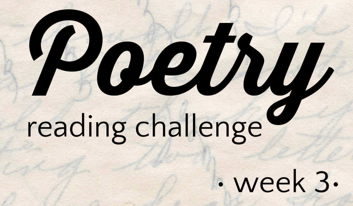 Text overlay Poetry Reading Challenge week 3 on background of faint cursive writing.