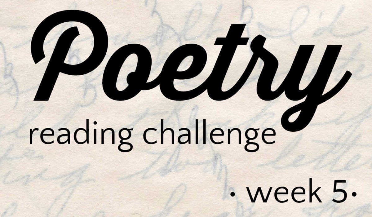 Text overlay Poetry Reading Challenge week 5 on background of faint cursive writing.